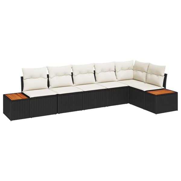 Trädgårdsoffset med kudde 6 pcs Svart Poly rattan