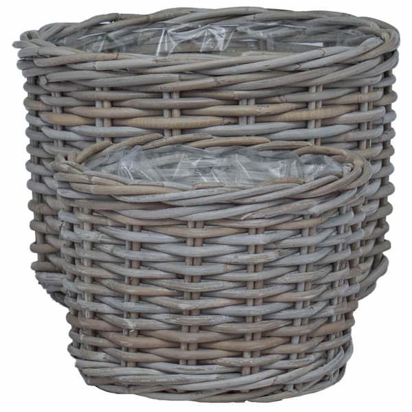 Planteringskorg med lagring 2 pcs Grå Kubu Rattan