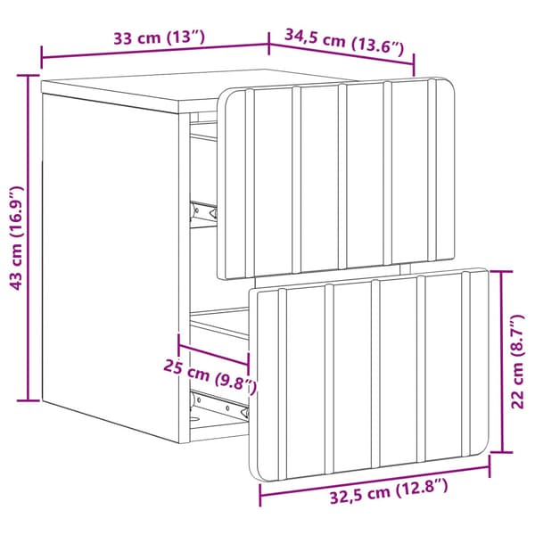 Väggmonterat Sängbord med låda 2 pcs Vit 33 x 34,5 x 43 cm