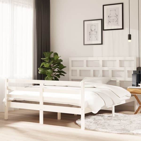 Sängram vit massivt trä 150x200 cm