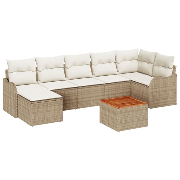 Trädgårdsoffset med kudde 8 pcs Beige konstrotting