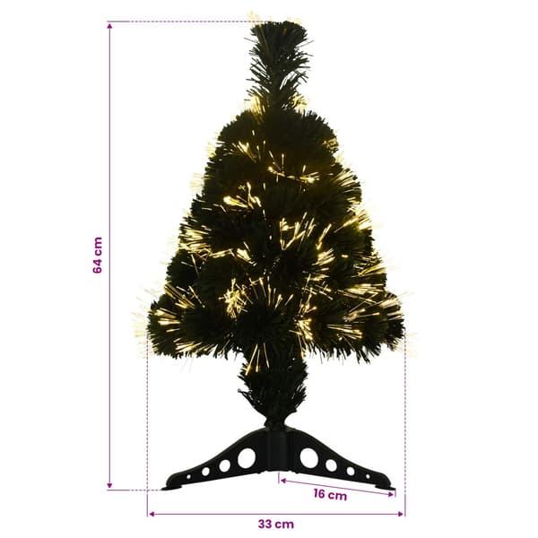 Fiberoptisk julgran 64 cm 12 LED-lampor Varmvit PVC Grön