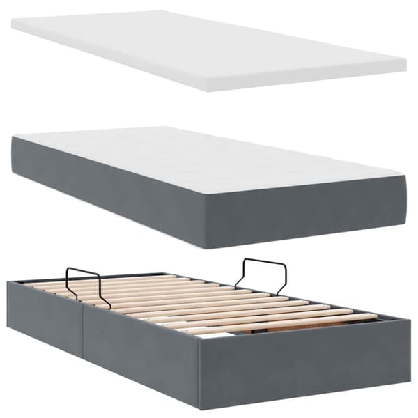 Förvaringssäng med madrass Mörkgrå 200 x 200 cm Sammet