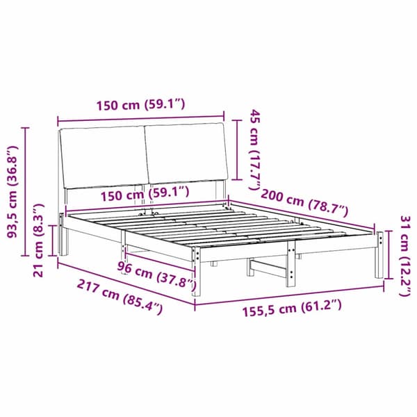 Sängram Brun och ljusgrå 150 x 200 cm Massiv furu