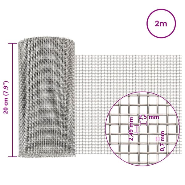Nätduk 20 x 200 cm 8 Mesh Rostfritt stål 201 Silver