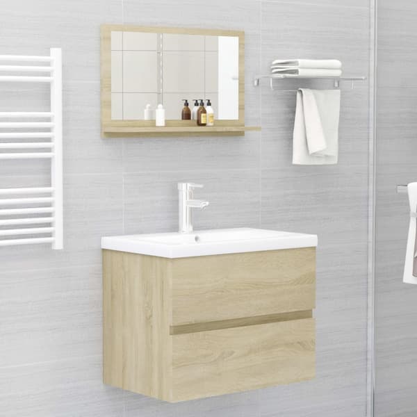 Badrumsspegel sonoma-ek 60x10,5x37 cm konstruerat trä