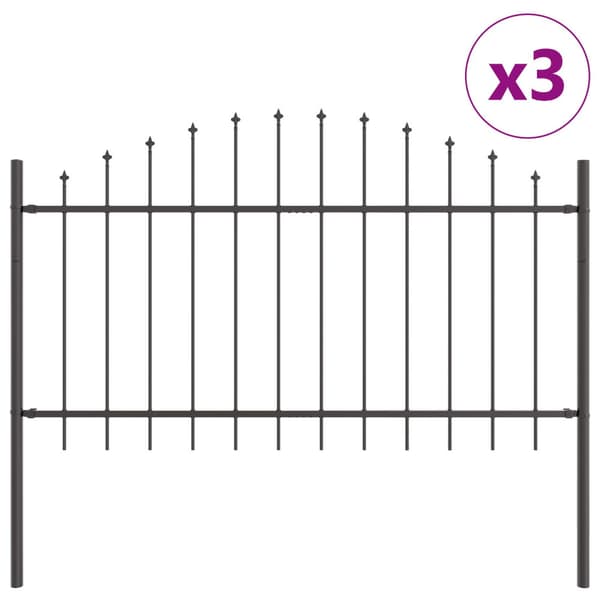Trädgårdsstängsel 3 pcs Grå 170 x 140 cm Pulverlackerat stål