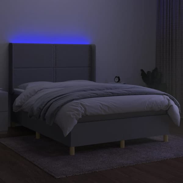 Ramsäng med madrass & LED ljusgrå 140x190 cm tyg