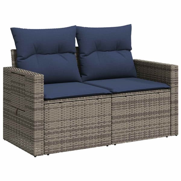 Soffset 7 pcs Grå och Marinblå Poly Rattan och stål