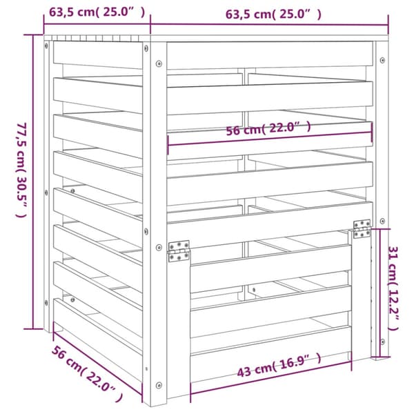 Kompostlåda vit 63,5x63,5x77,5 cm massiv furu