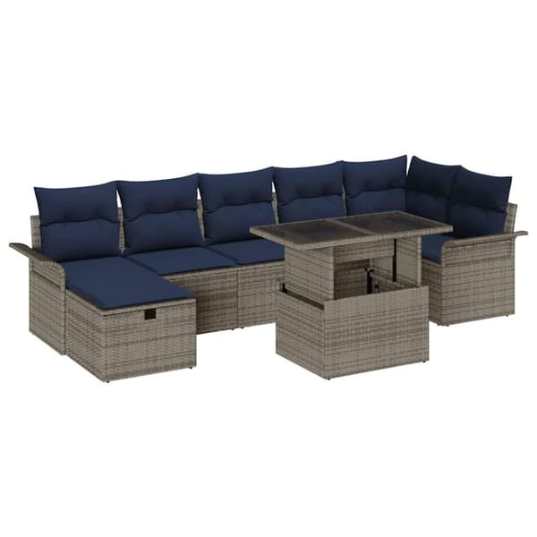 Trädgårdsoffset med kudde med lagring 8 pcs Grå Poly rattan