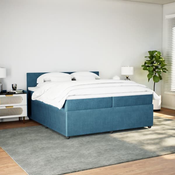 Ramsäng med madrass blå 200x200 cm sammet
