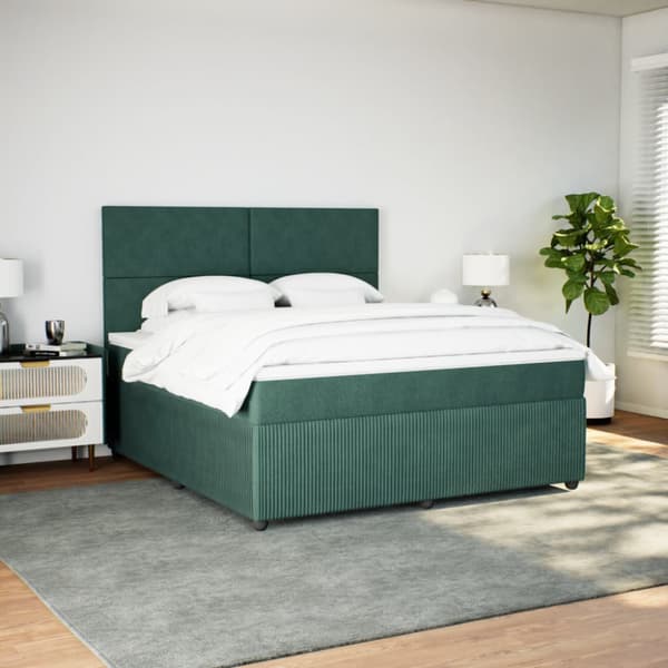 Ramsäng med madrass mörkgrön 180x200 cm sammet