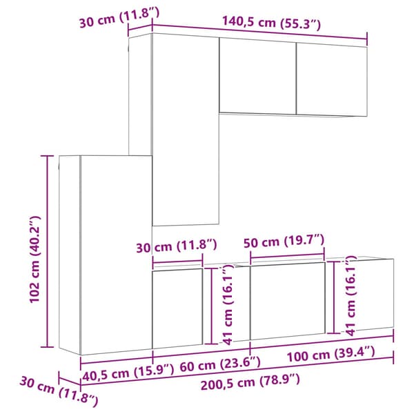 TV-väggmodul Väggmonterad 5 pcs Artisan Ek Konstruerat trä