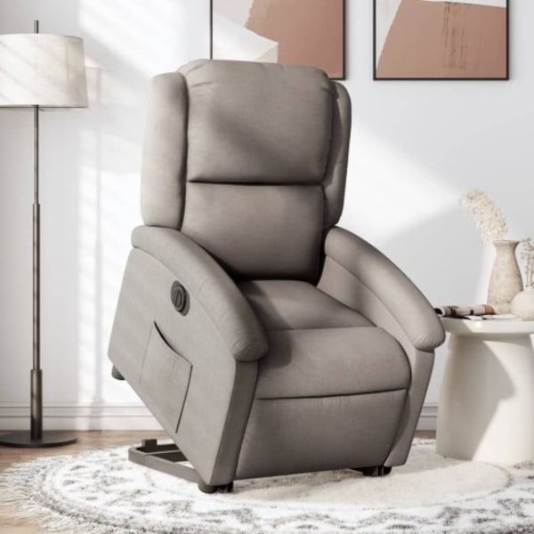 Elektrisk reclinerfåtölj med uppresningshjälp taupe tyg