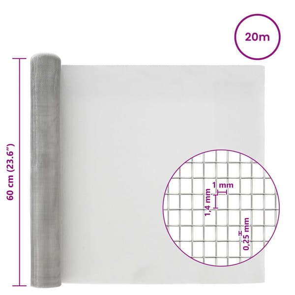 Nätduk 60 x 2000 cm 18 Mesh Rostfritt stål 201 Silver