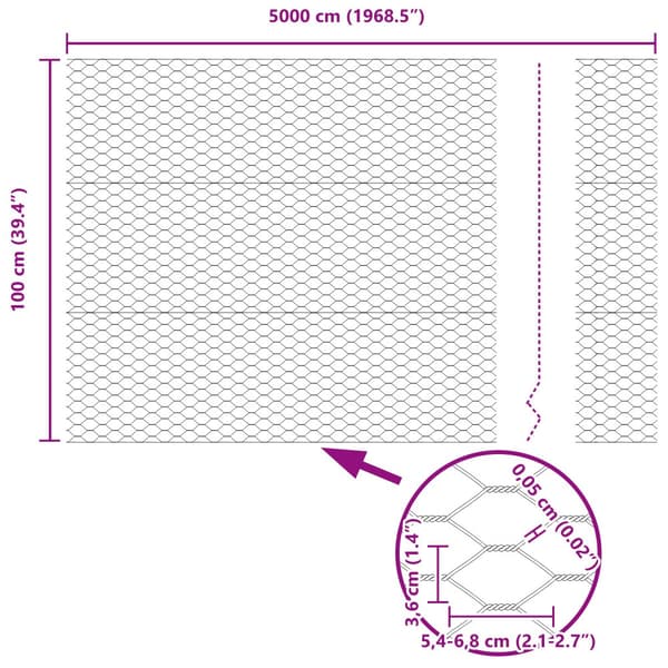 Hexagonstängsel Silver 1 x 50 m Galvaniserat stål