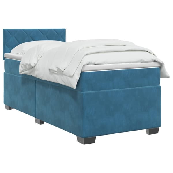 Boxspring säng med madrass och LED Blå 100 x 200 cm Sammet