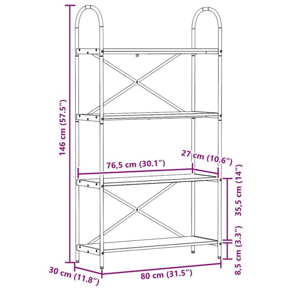 Hyllsystem Sonoma-ek 80 x 30 x 146 cm Konstruerat trä