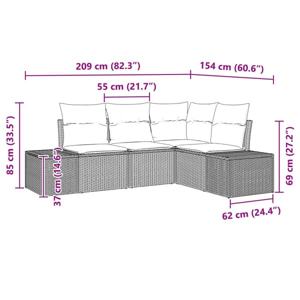 Trädgårdsoffset 4 pcs Svart konstrotting