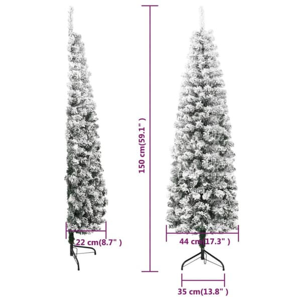 Smal halv plastgran med snö 150 cm