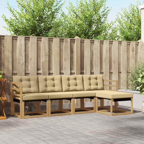 Utomhussoffset med kudde 5 pcs Vit och Beige