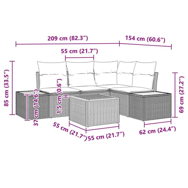 Trädgårdsoffset med kudde 5 pcs Beige Poly rattan