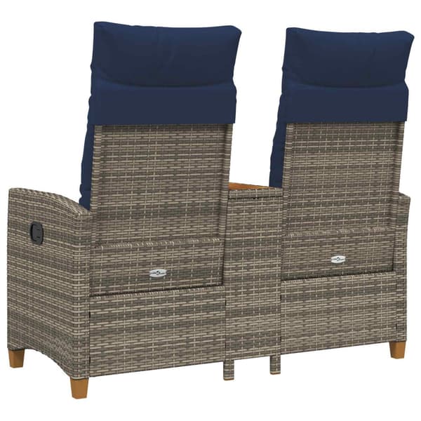 Reclining Bench with Table Grå och Marinblå 126 x 65 x 112 cm