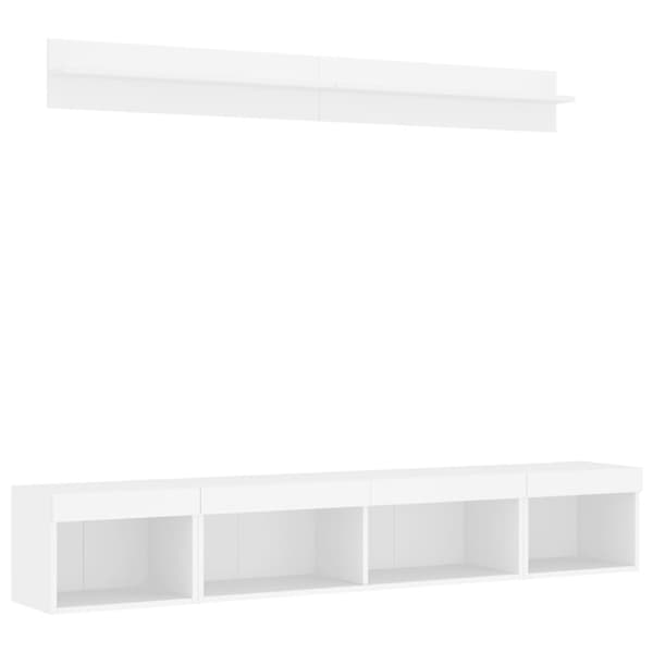 Tv-bänk 5 delar LED vit konstruerat trä