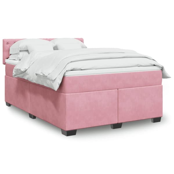 Ramsäng med madrass rosa 140x200 cm sammet