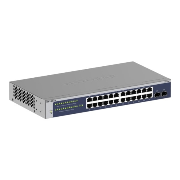 NETGEAR GS724T - Version 6 - switch - 24 portar - smart - rackmonterbar Blå, Grå