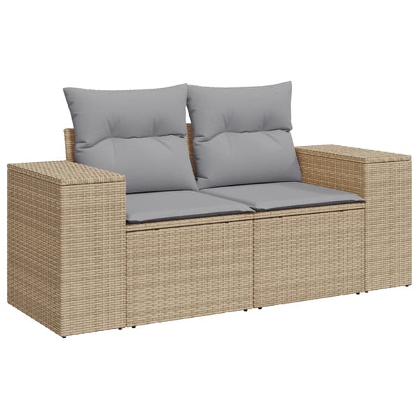 Trädgårdsoffset med kudde 9 pcs Beige och Ljusgrå Poly Rattan