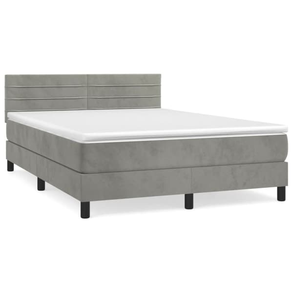 Ramsäng med madrass ljusgrå 140x190 cm sammet