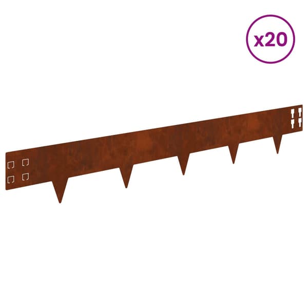 Kant för gräsmatta 20 pcs 100 x 15 cm Stål Rostig