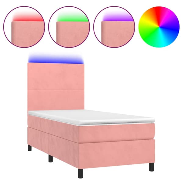 Ramsäng med madrass rosa & LED 90x200 cm sammet