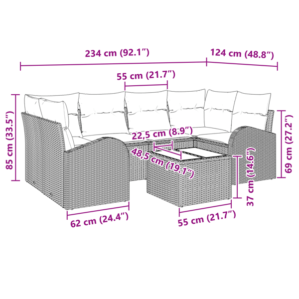 Trädgårdsoffset 7 pcs Beige och gräddfärgad konstrotting
