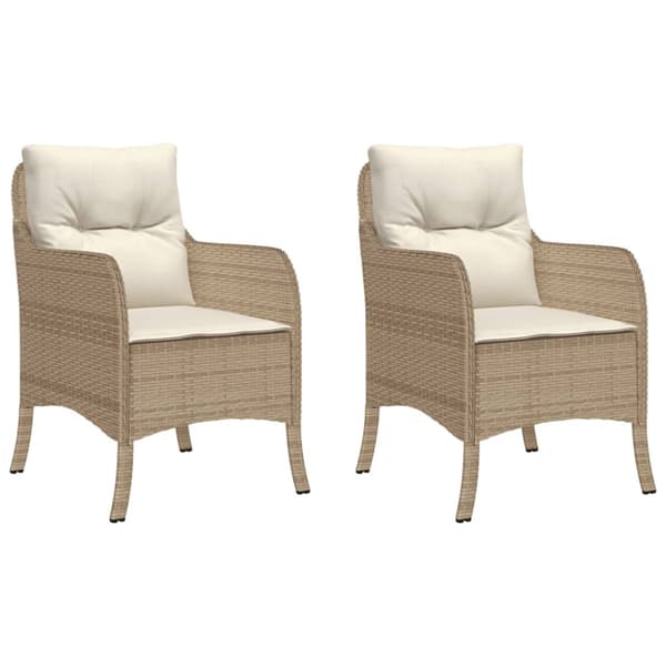 Trädgårdsstolar med dynor 2 st beige konstrotting