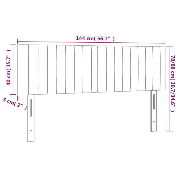 Sänggavel LED ljusgrå 144x5x78/88 cm sammet