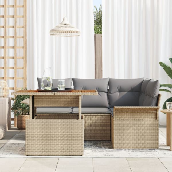 Trädgårdsoffset med kudde 5 pcs beige och ljusgrå
