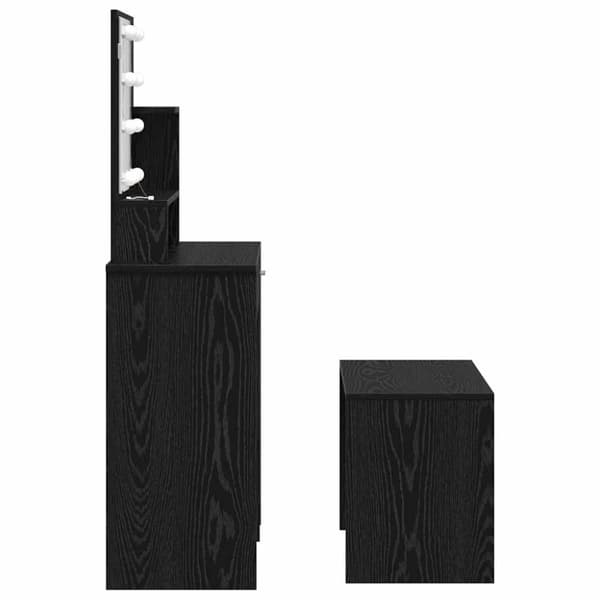 LED Sminkbord Set med låda 2 pcs Svart Ek Konstruerat trä
