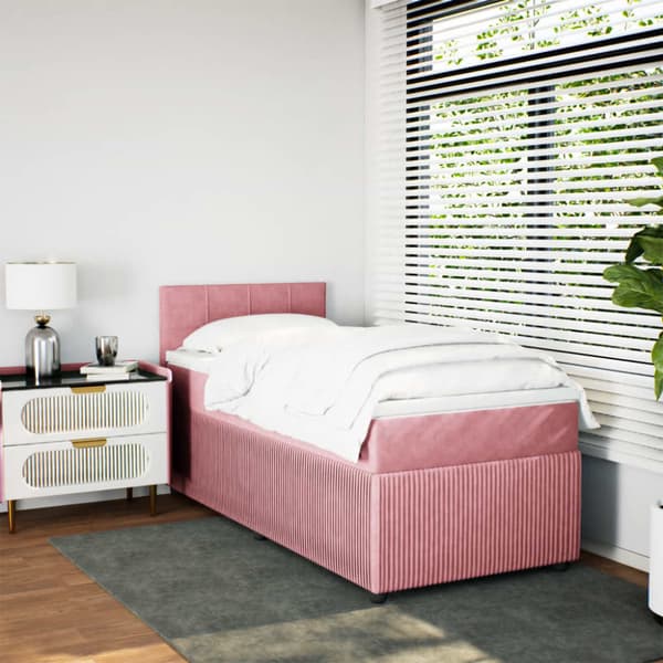 Ramsäng med madrass rosa 100x200 cm sammet