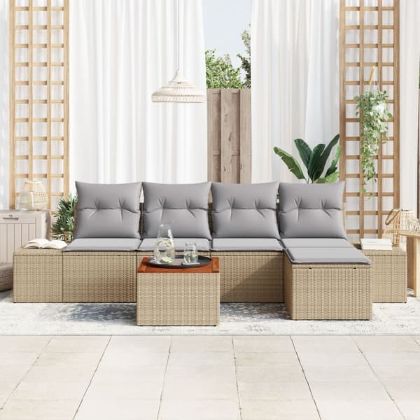 Trädgårdsoffset med kudde 6 pcs Beige konstrotting