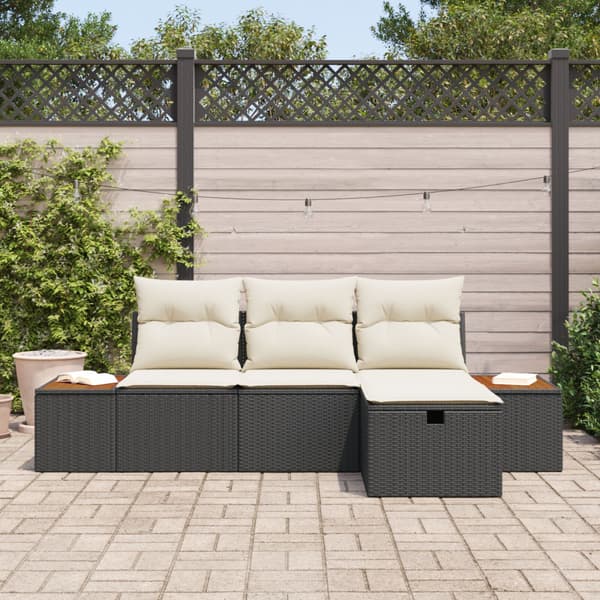 Trädgårdsoffset med kudde 4 pcs Svart Poly rattan