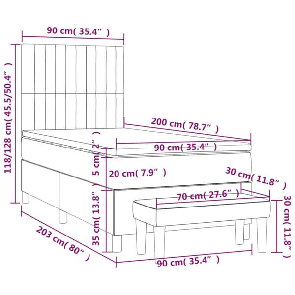 Ramsäng med madrass svart 90x200 cm sammet