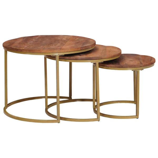 Nesting Kaffe Bord 3 pcs Honung brun Massivt Mangoträ och stål