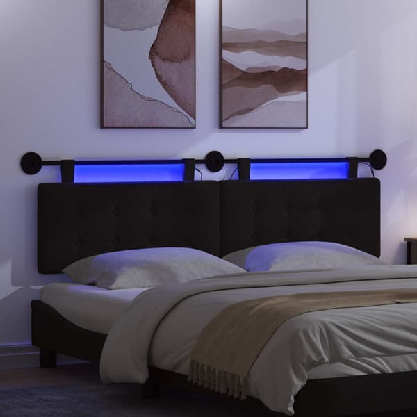 Hängande sänggavel Med LED-lampa Svart Tyg