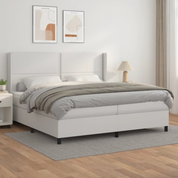 Ramsäng med madrass vit 200x200 cm konstläder