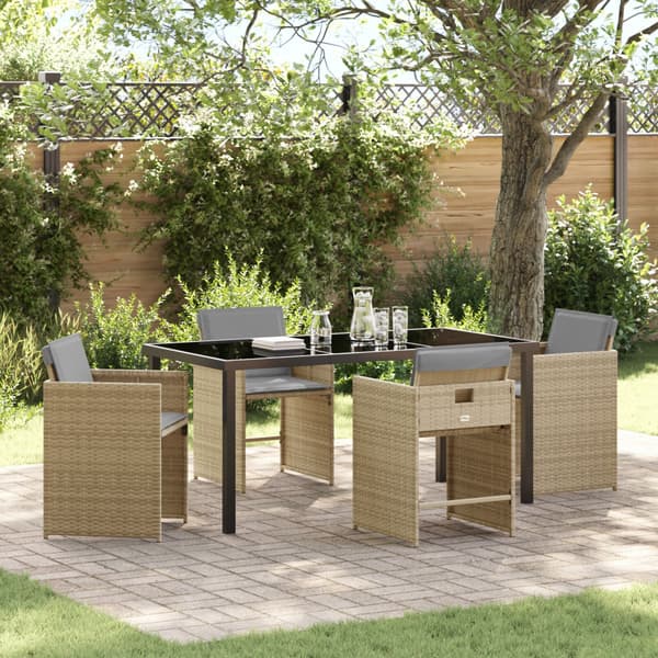 Trädgårdsmöbelset med kudde 5 pcs Beige konstrotting