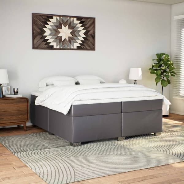 Ramsäng med madrass grå 200x200 cm konstläder