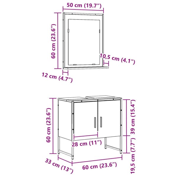 Badrumsmöbelset Väggmonterad 2 pcs Svart Konstruerat trä